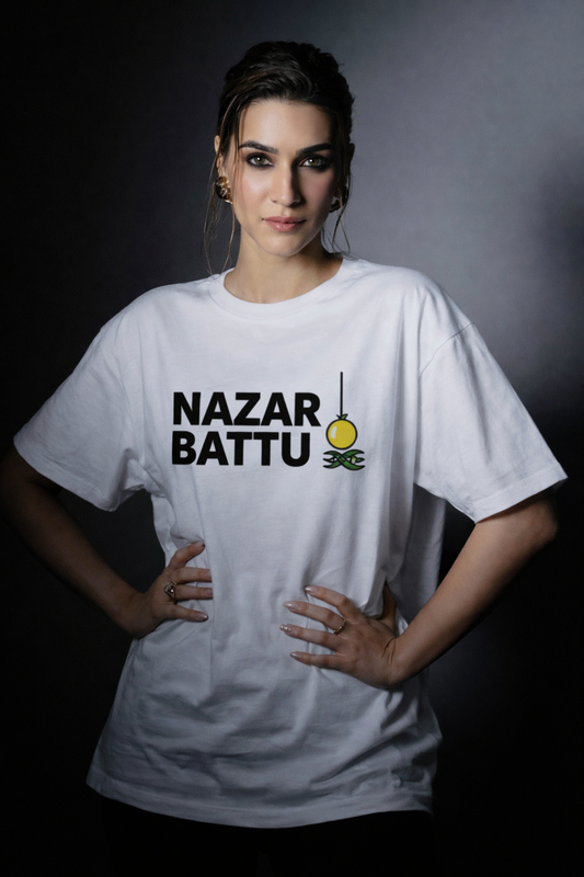 Nazar Battu Oversized T-Shirt | Evil Eye Protection Graphic Tee | 240 GSM Cotton Unisex Streetwear Classic WhiteUnisex Oversized Classic T-Shirt