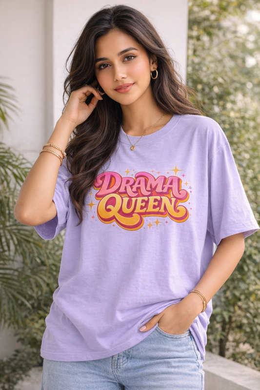 Drama Queen Oversized Lavender T-Shirt for Women | 240 GSM Cotton Graphic Statement Streetwear TeeUnisex Oversized Classic T-Shirt