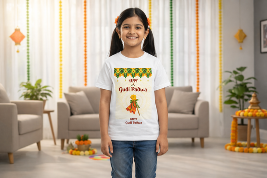 Happy Gudi Padwa T Shirt | Marathi New Year Festival Tee | Traditional Maharashtrian Celebration Graphic Unisex Cotton TShirtUnisex Classic Crew T-Shirt