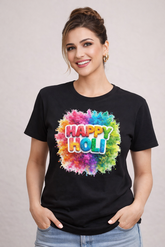 Happy Holi T-Shirt | Colorful Indian Festival Graphic Unisex White Tee