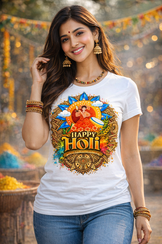 Unisex happy holi graphic t shirt  | festive indian color splash white tee
