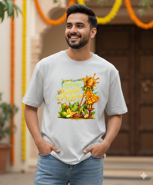 Happy Gudi Padwa T Shirt for Men & Women | Marathi New Year Graphic Tee | Festive Indian Celebration Cotton TShirtUnisex Classic Crew T-Shirt