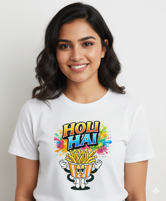 Holi Hai Retro Cartoon Graphic T-Shirt – Fun Festival Unisex Cotton Tee